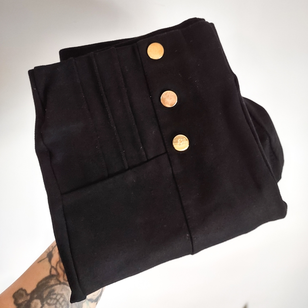 Zara High Waisted Black Leggings High Rise Pants Gold Buttons M